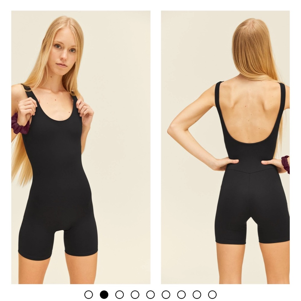 Girlfriend collective black bike unitard. (Workout onesie, workout romper)
